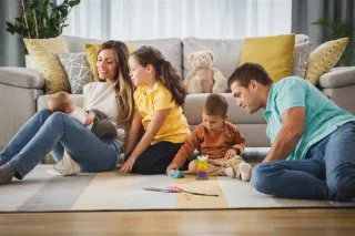 A family playing together at home