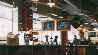 The counter and interior of a small cafe