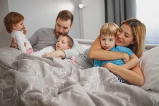 Parents and children together at home