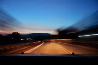 A road journey viewed from a vehicle